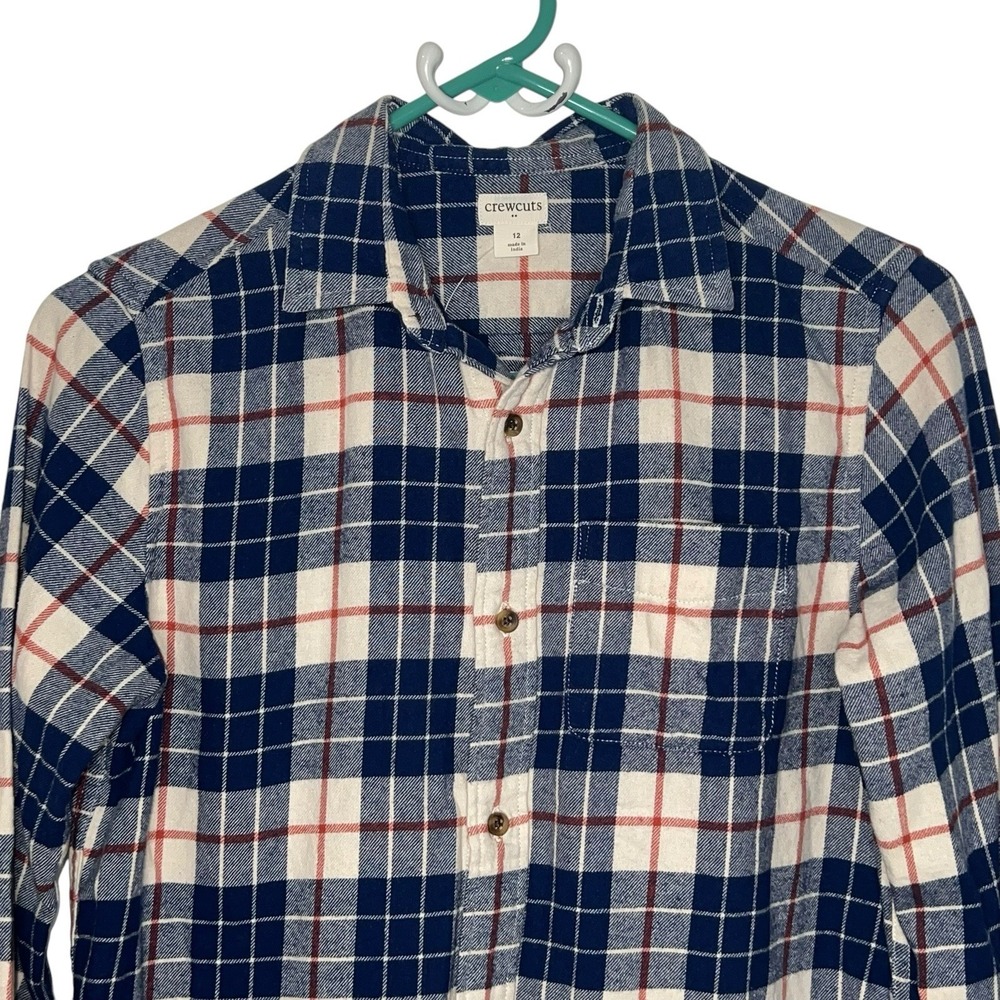 J‎ Crew Crewcuts Boys Kids Flannel Button Down Shirt Blue Plaid Size 12 Cotton